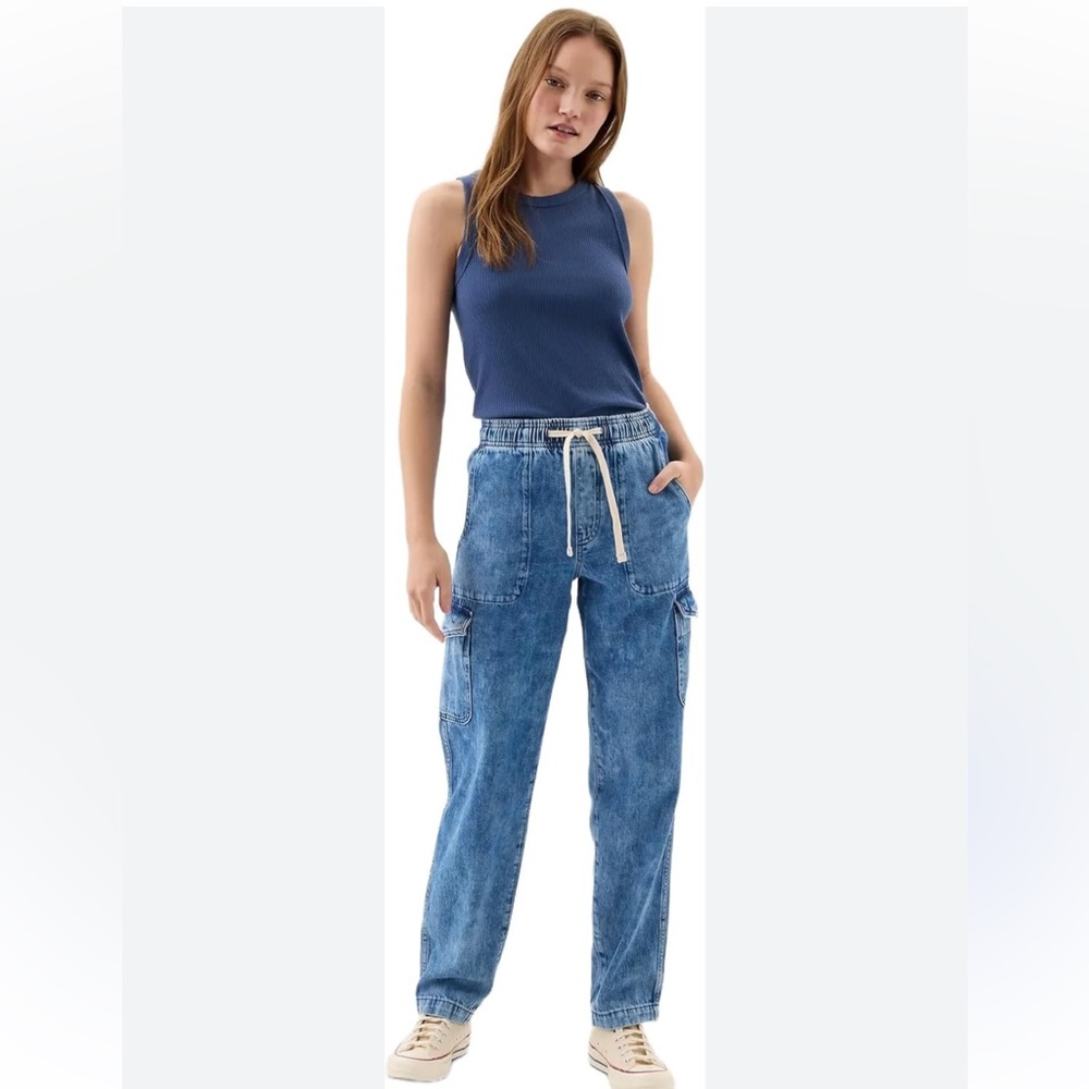 NWT GAP Blue Wide Leg cargo put on Denim Jeans XL